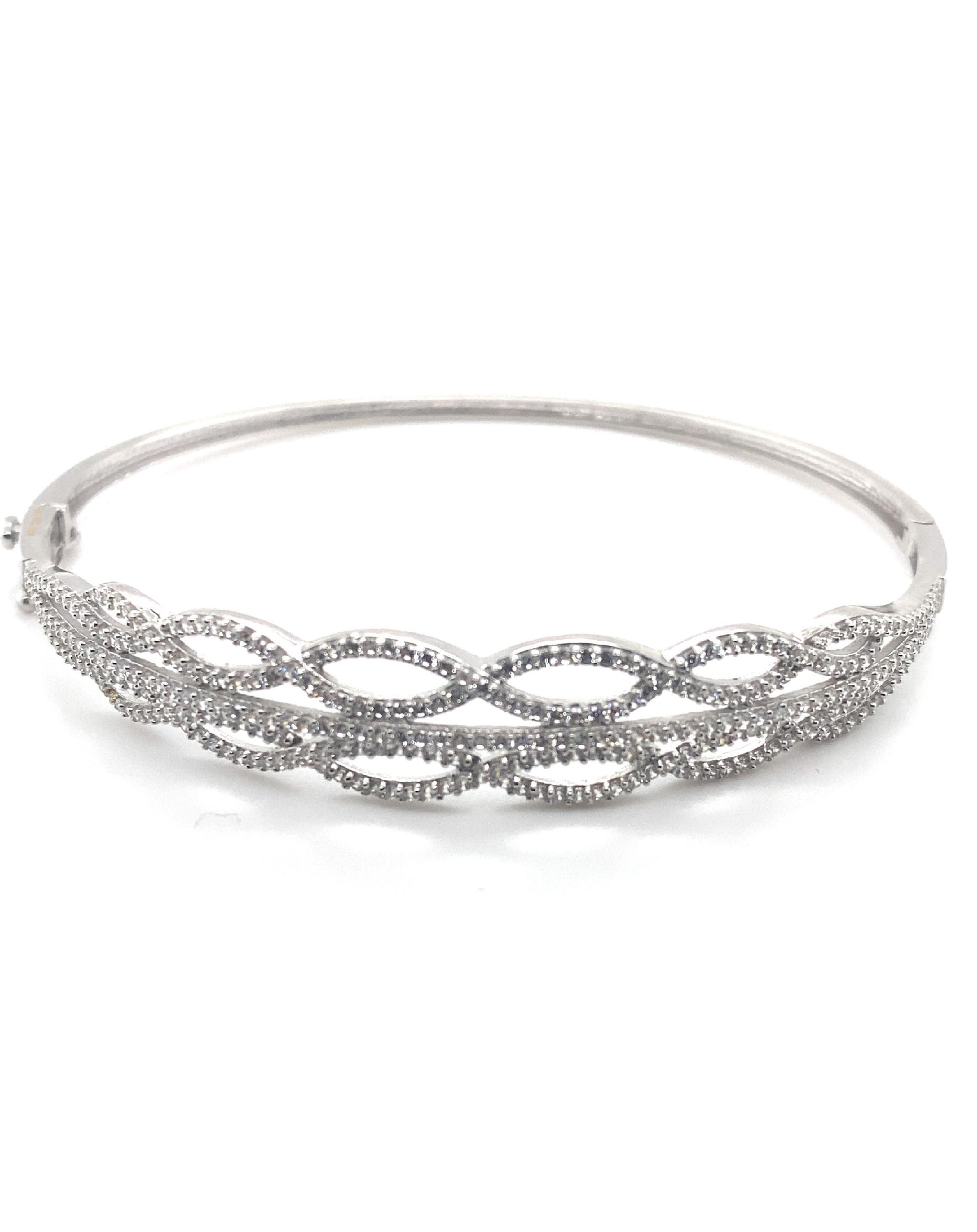 Gold Infinity Bangle 18 Kt White gold with White Sapphires Bracelets