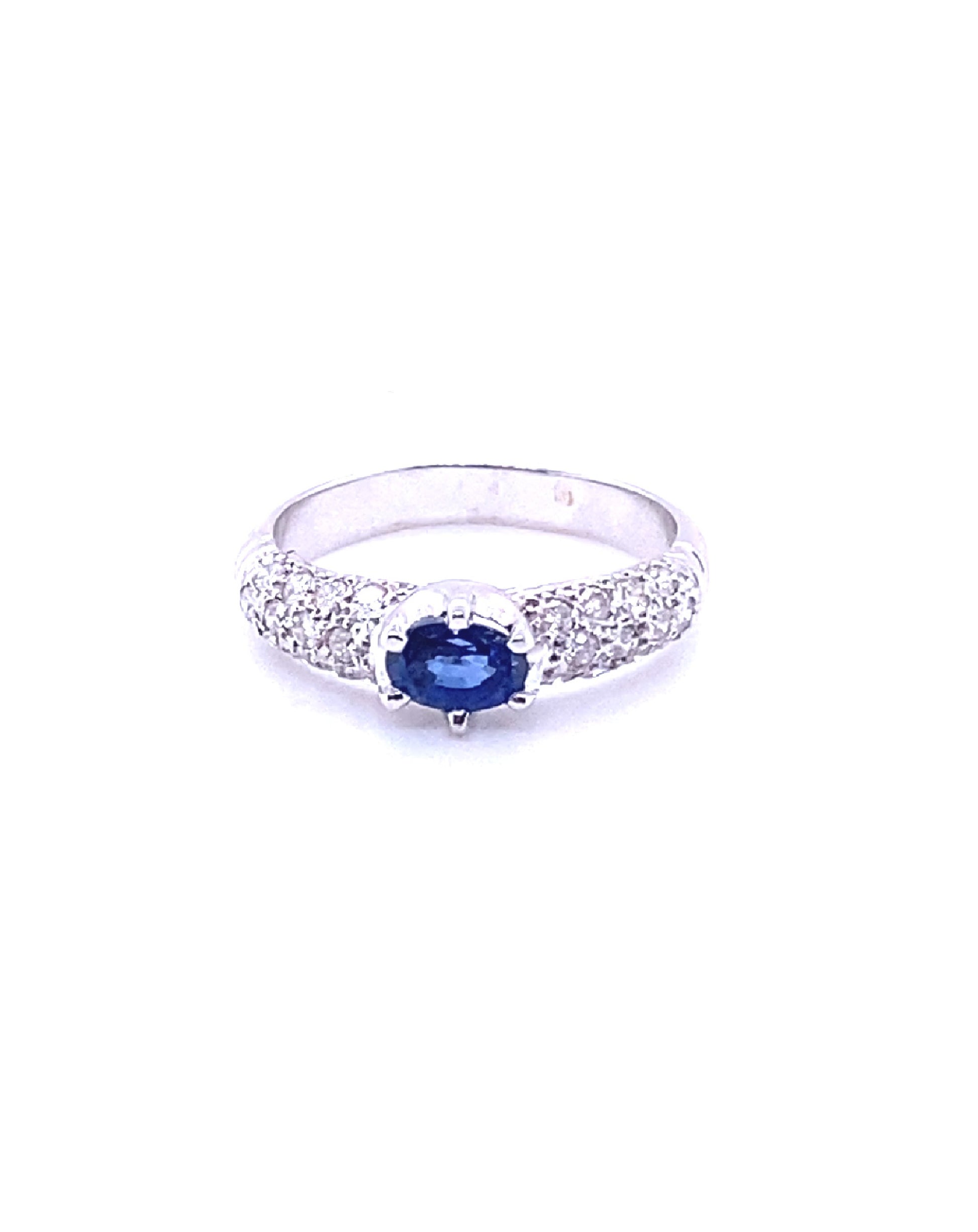 Diamonds 18 Kt Blue Sapphire Oval Solitaire Diamond Ring, 0.40 CT Rings