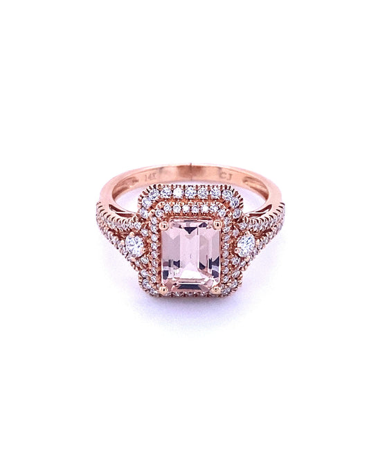 Diamonds Morganite Diamond ring 1.40 Ct + 0.53 Rose gold Rings