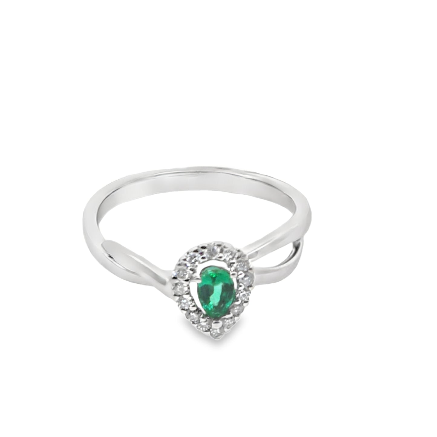 Tear Drop Emerald Diamond Ring, 0.14 CT +0.18 CT