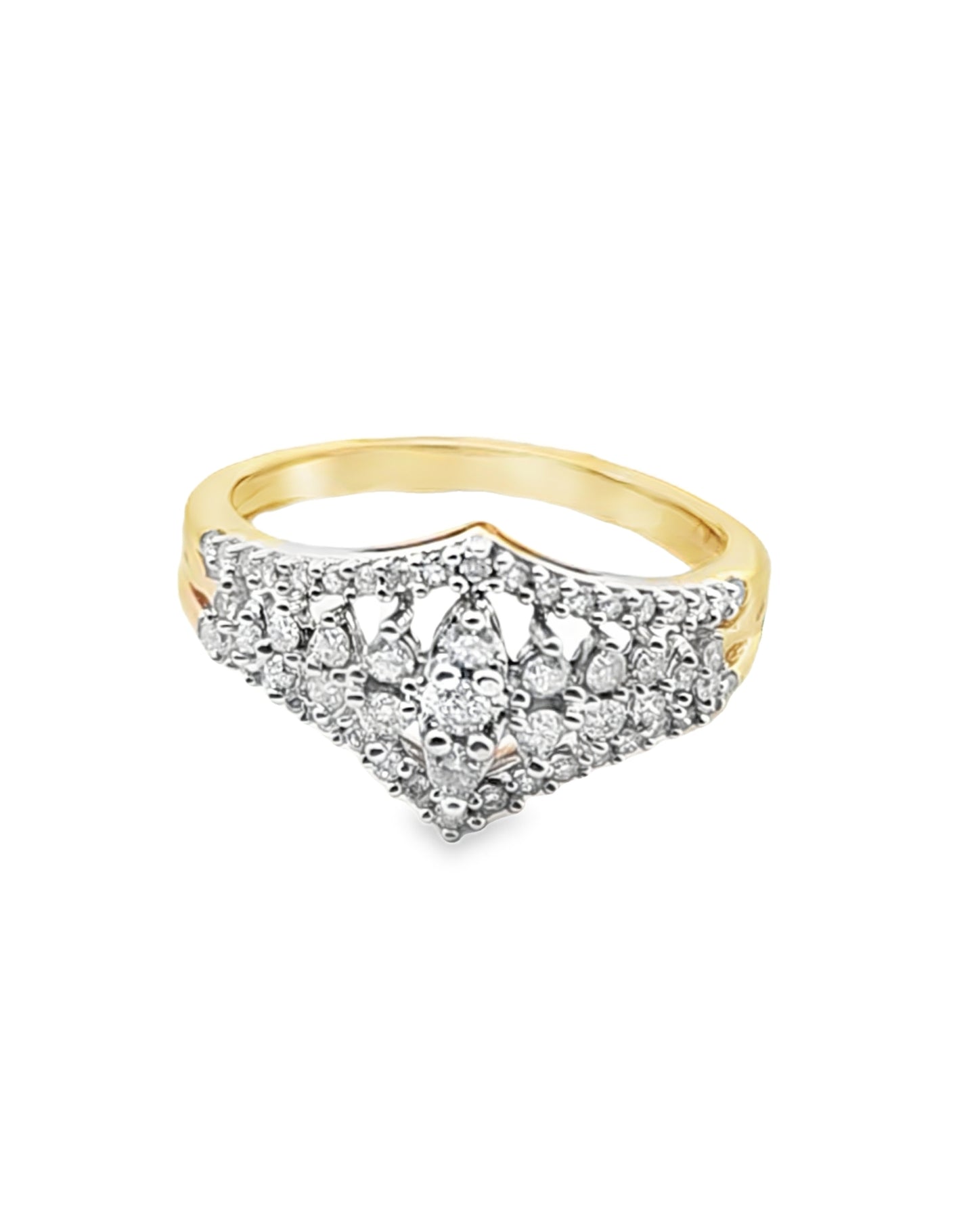 14 Kt Yellow Gold Wide Centered Diamond Ring