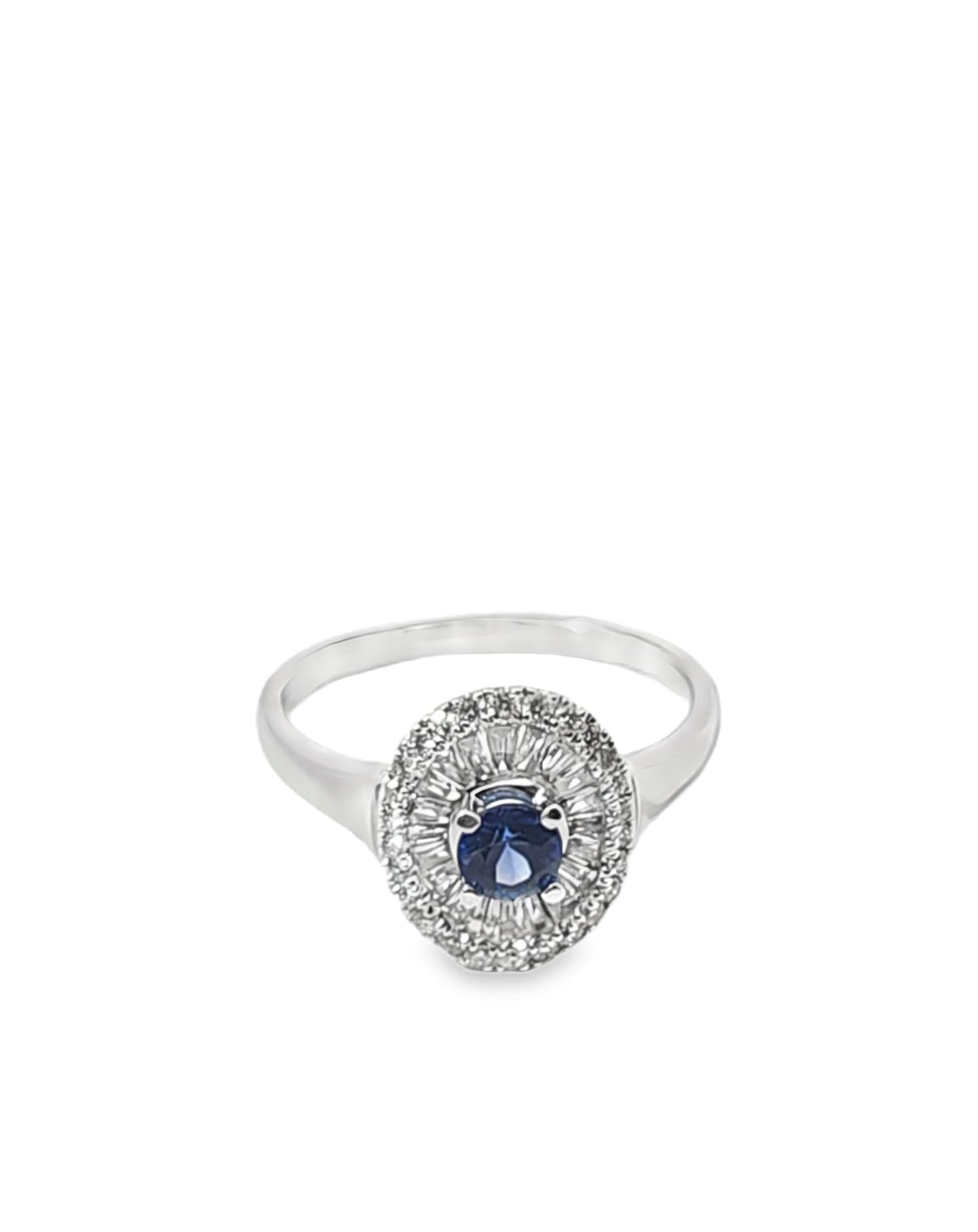 Round Blue Sapphire Diamond Ring