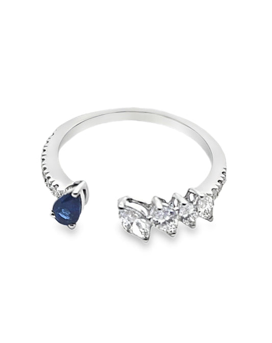 Oval Blue Sapphire Diamond Ring .29CT .16CT 18KT