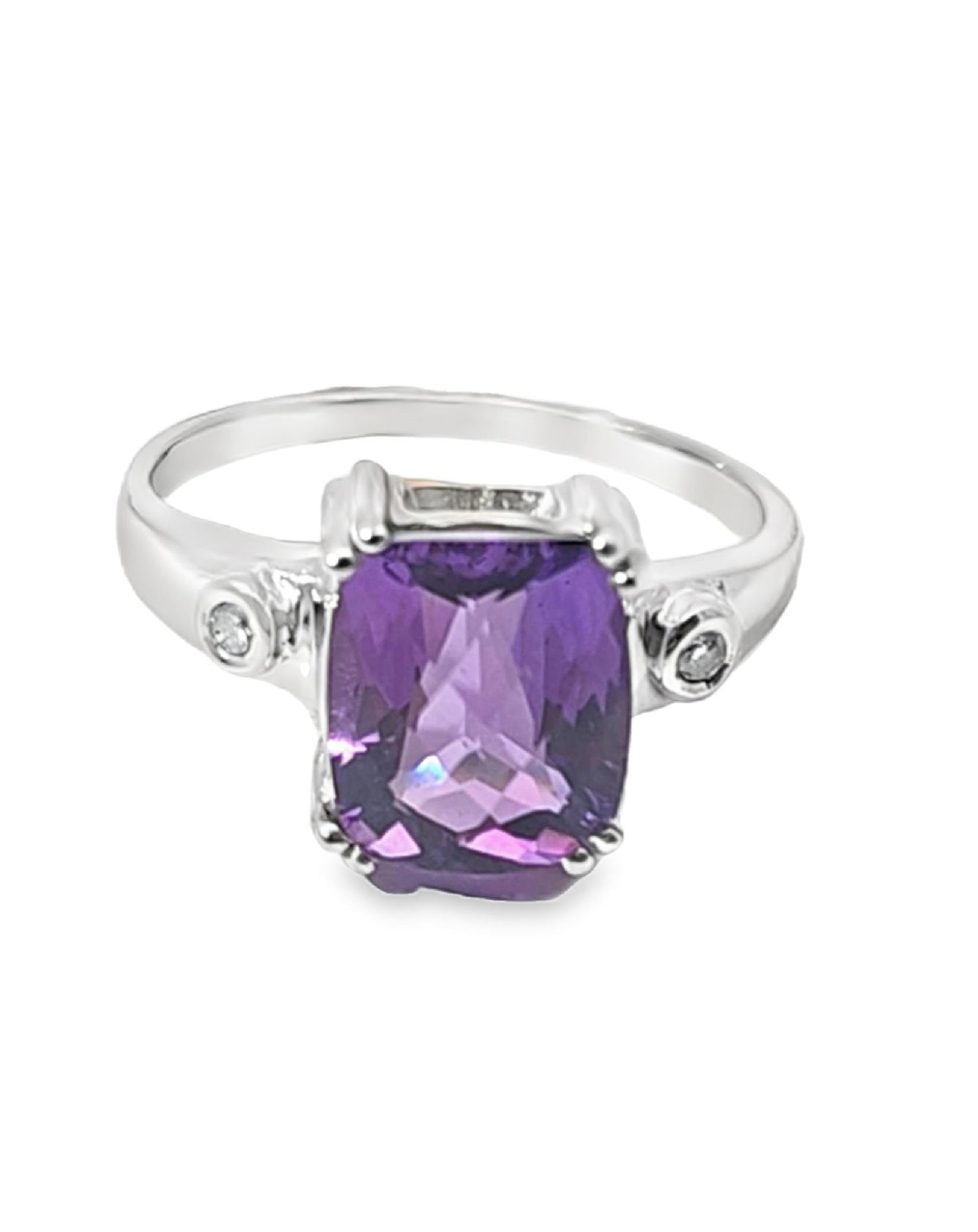 Amethyst  Diamond ring 3.21 Ct + 0.05 Ct White gold