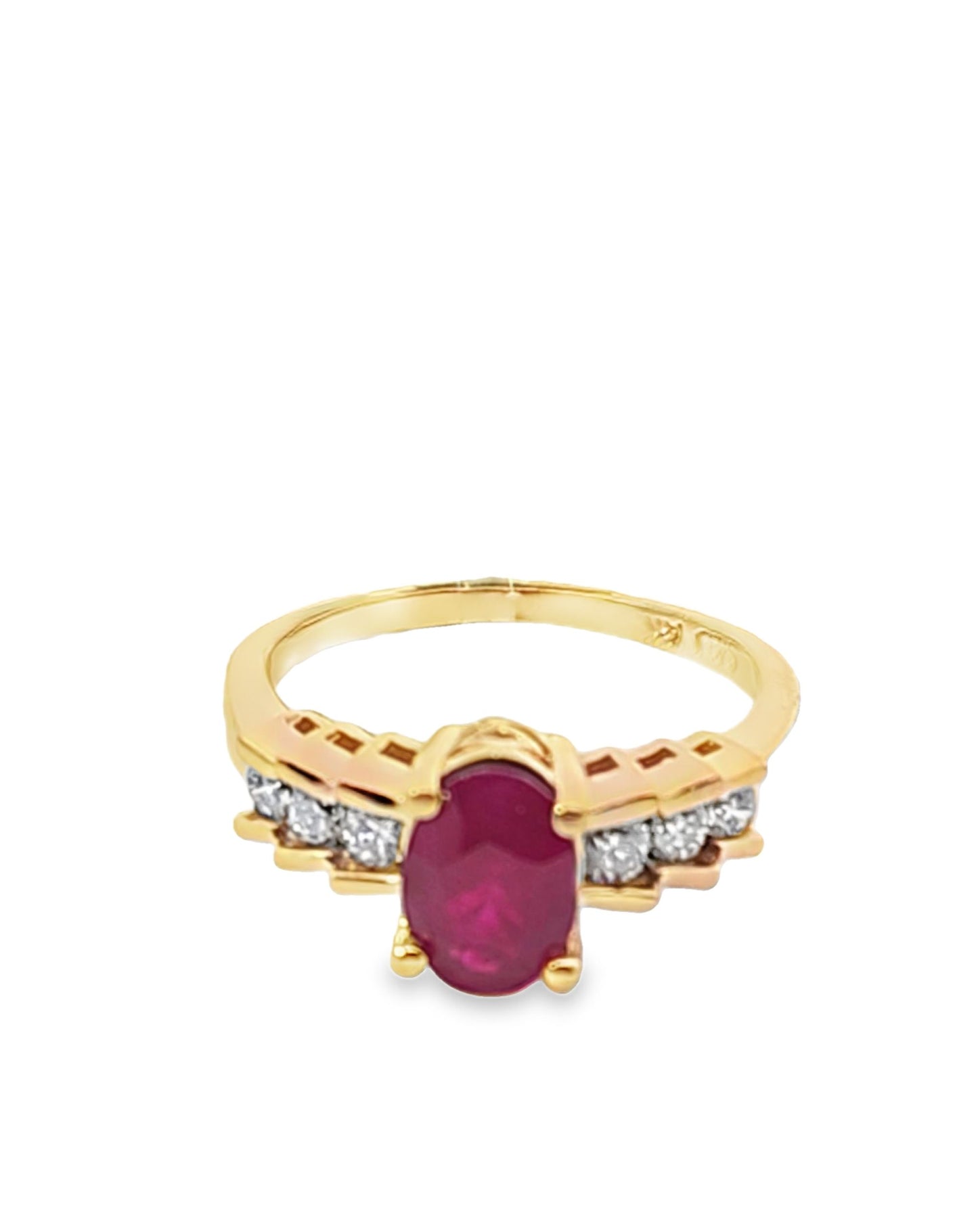 Yellow Gold Solitaire Ruby Diamond Ring 1.33 CT+0.31 CT