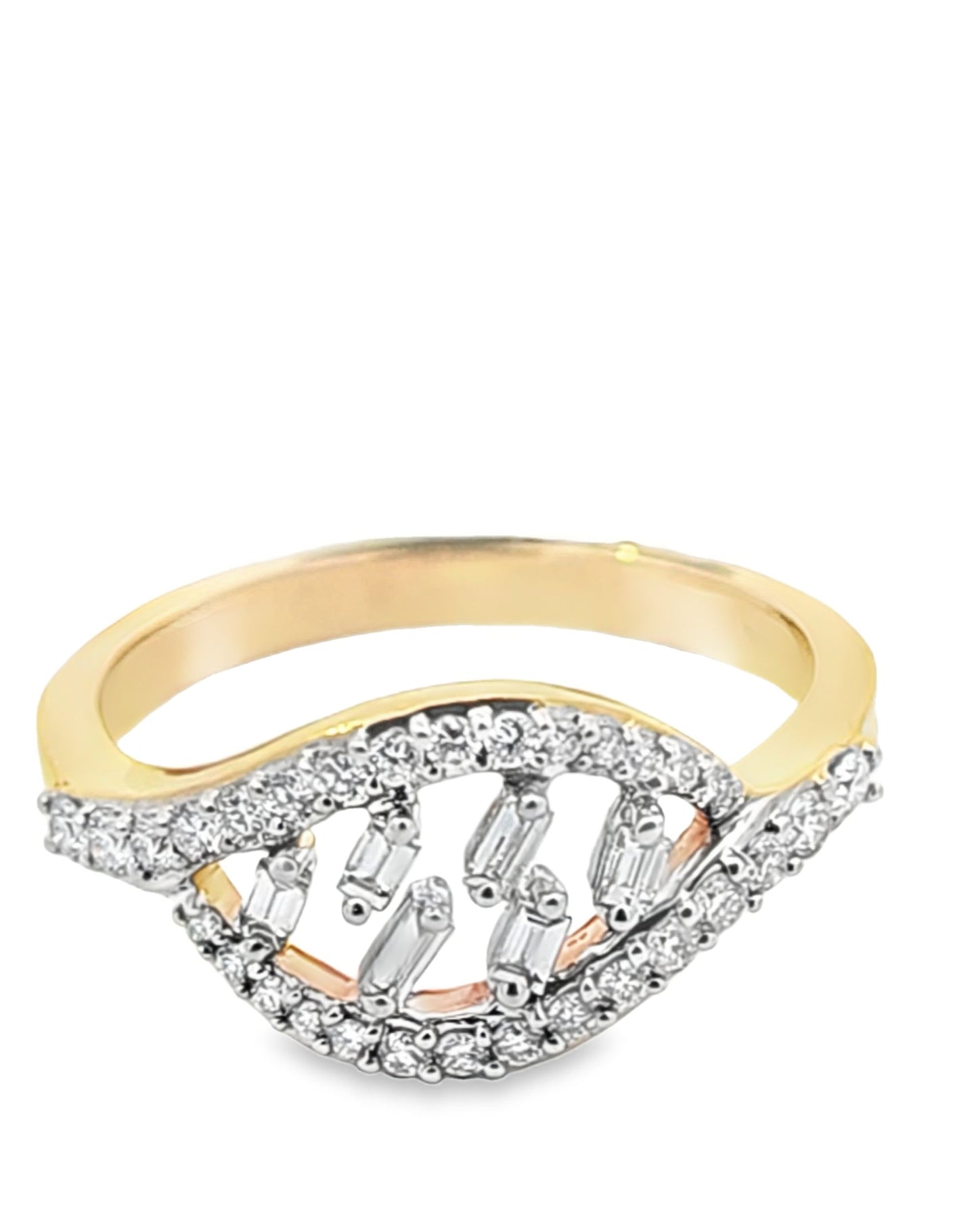 14 Kt Brillante, Baguette, Anillo de diamantes