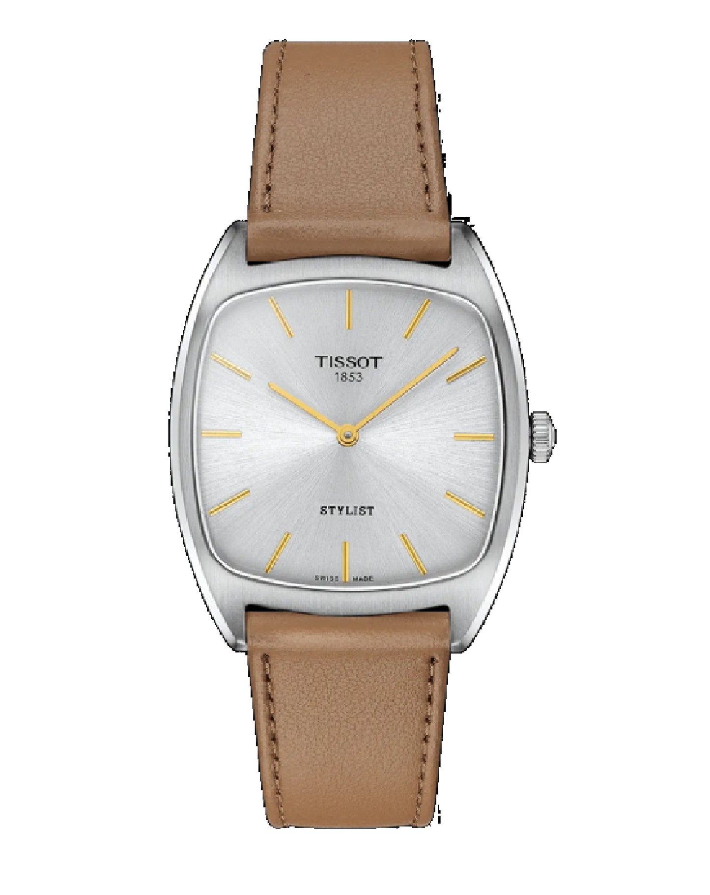 T159.909.16.031.00 Tissot Stylist Grey Dial BROWN Leather Strap