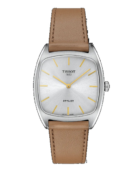 T159.909.16.031.00 Tissot Stylist Grey Dial BROWN Leather Strap