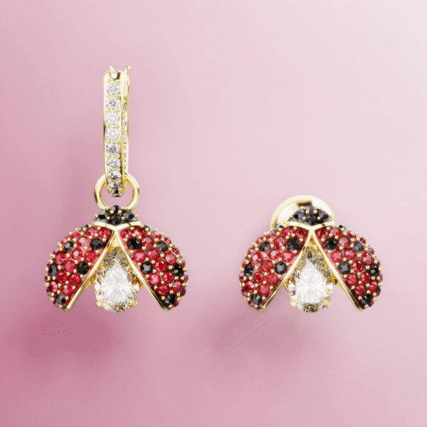 5666131 Swarovski IDYLLIA DROP Earrings Gold TONE Plated LADYBUG RED Diamonds N Diamonds