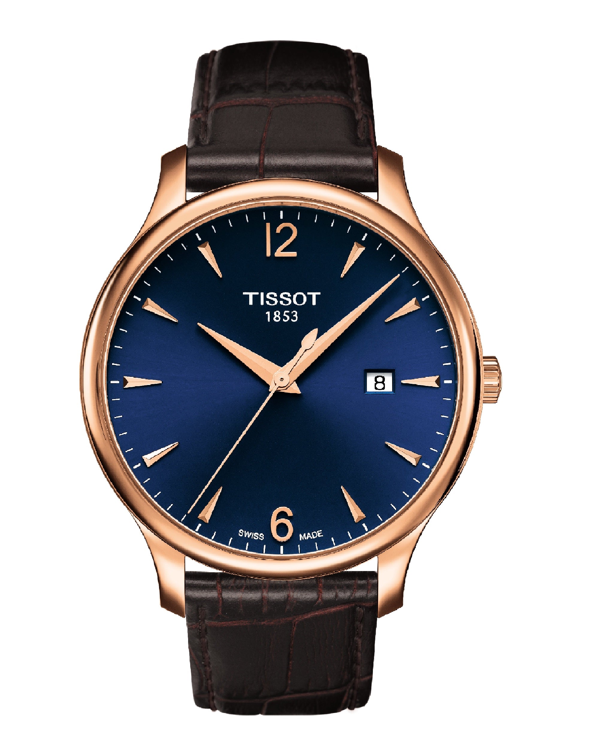 T063.610.36.047.00 Tissot Tradition BLUE Dial BROWN Leather Strap