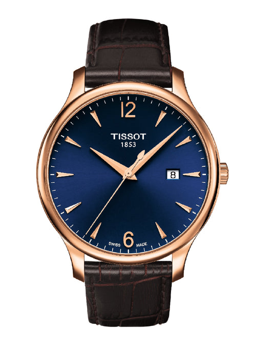 Tissot T063.610.36.047.00 Tissot Tradition BLUE Dial BROWN Leather Strap Watch