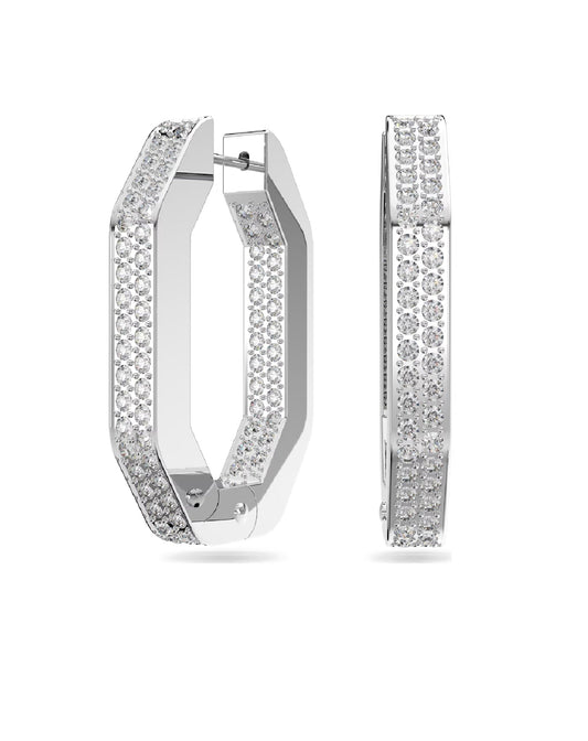 Swarovski 5639099 Swarovski DEXTERA Hoop Octagon Cut Earrings, White Tone Earrings