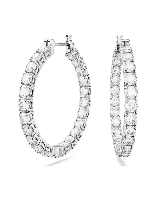 Swarovski 5647715 Swarovski MATRIX Hoop Earrings, White Rhodium Plated Earrings