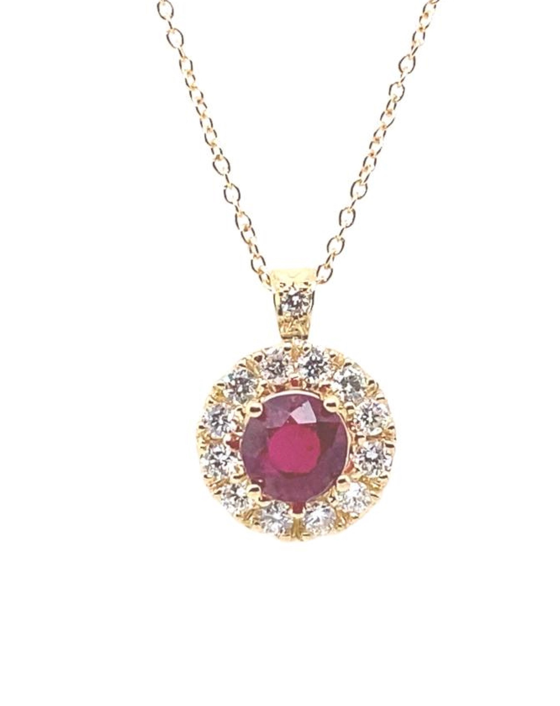Diamonds 18 Kt Yellow Gold Ruby Diamond Pendant Necklaces