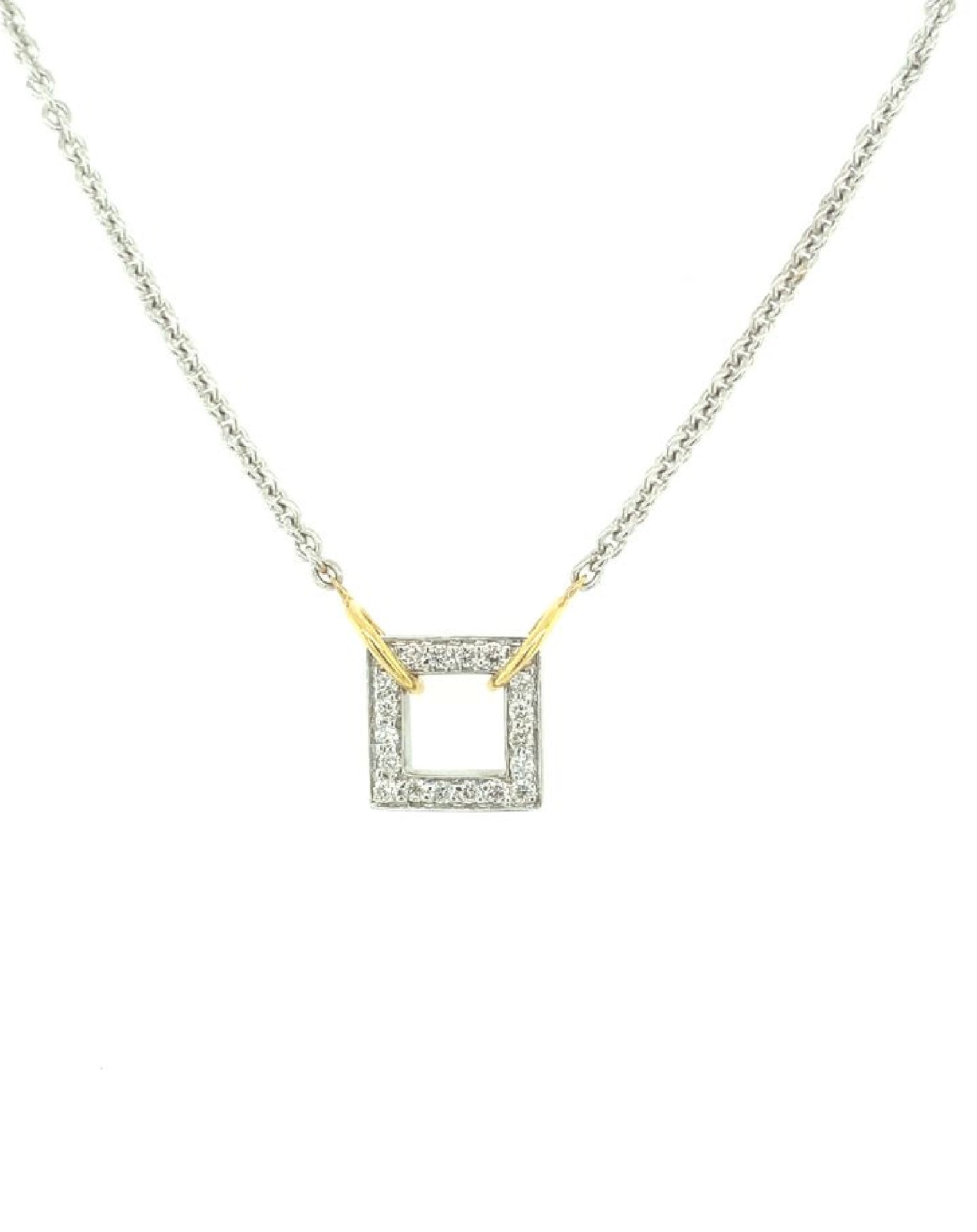 Diamonds 18 Kt White Gold Square Shape Diamond Pendant Necklaces