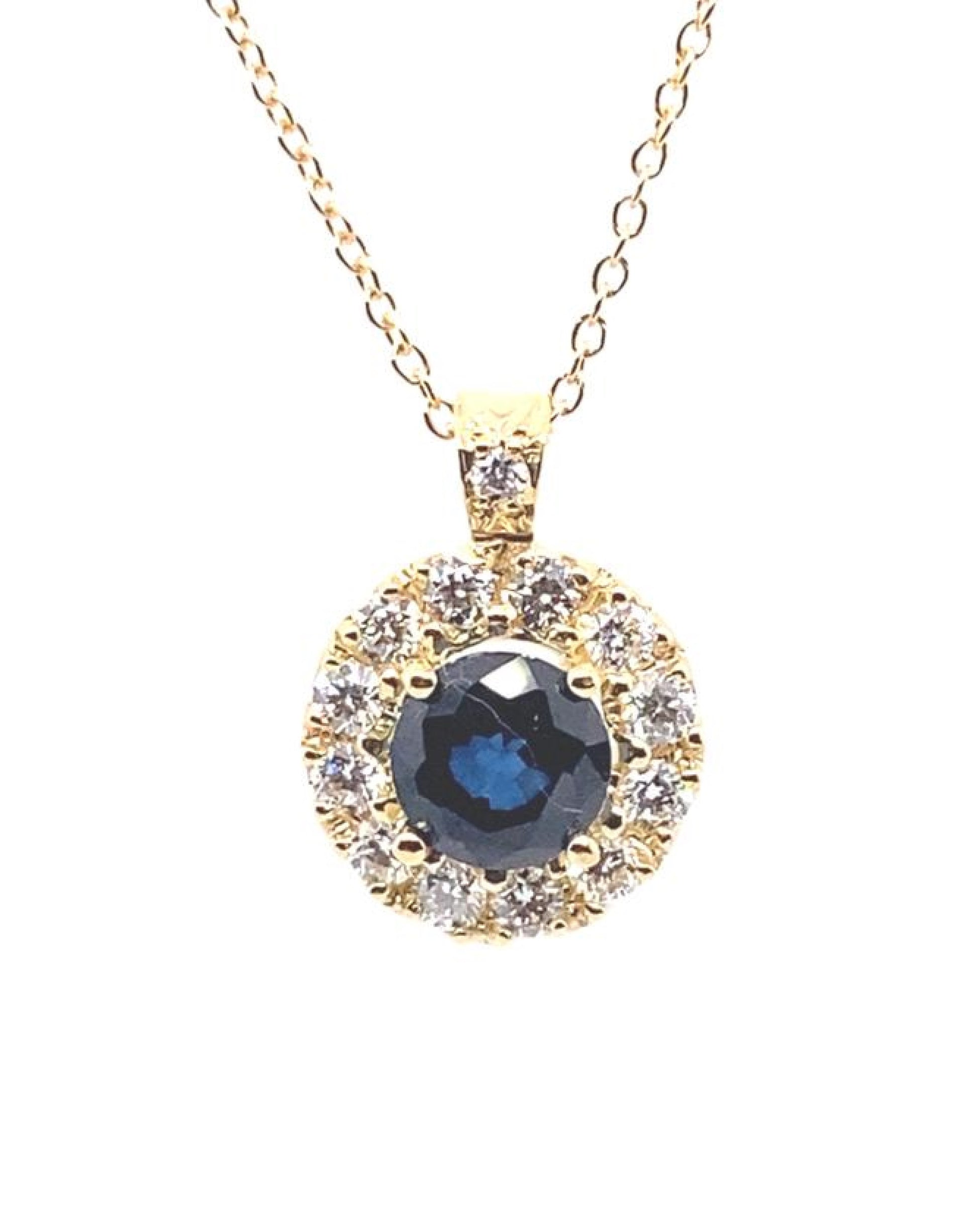 Diamonds 18 Kt Yellow Gold Blue Sapphire Diamond Pendant Necklaces