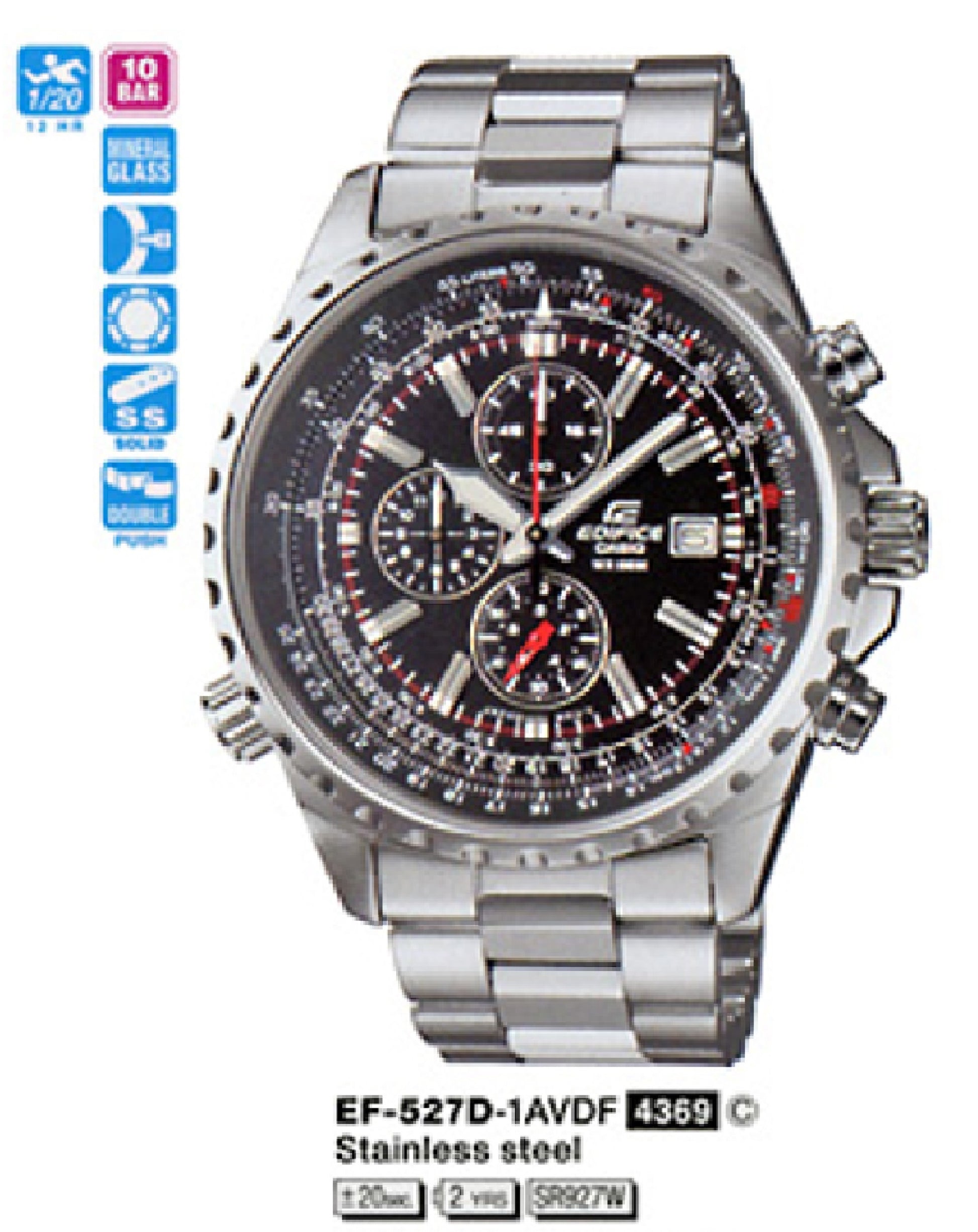 Casio EF-527D-1AVEF Casio Edifice, Black Dial, Quartz Watch