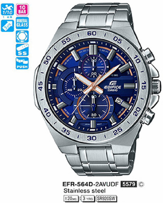 Casio EFR-564D-2AV CASIO Edifice, Grey Bezel, Blue Dial Watch