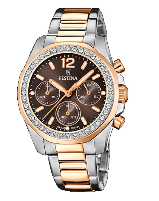 Festina F20608/1 Festina Boyfriend Rose Gold Plated Chocolate Dial Watch
