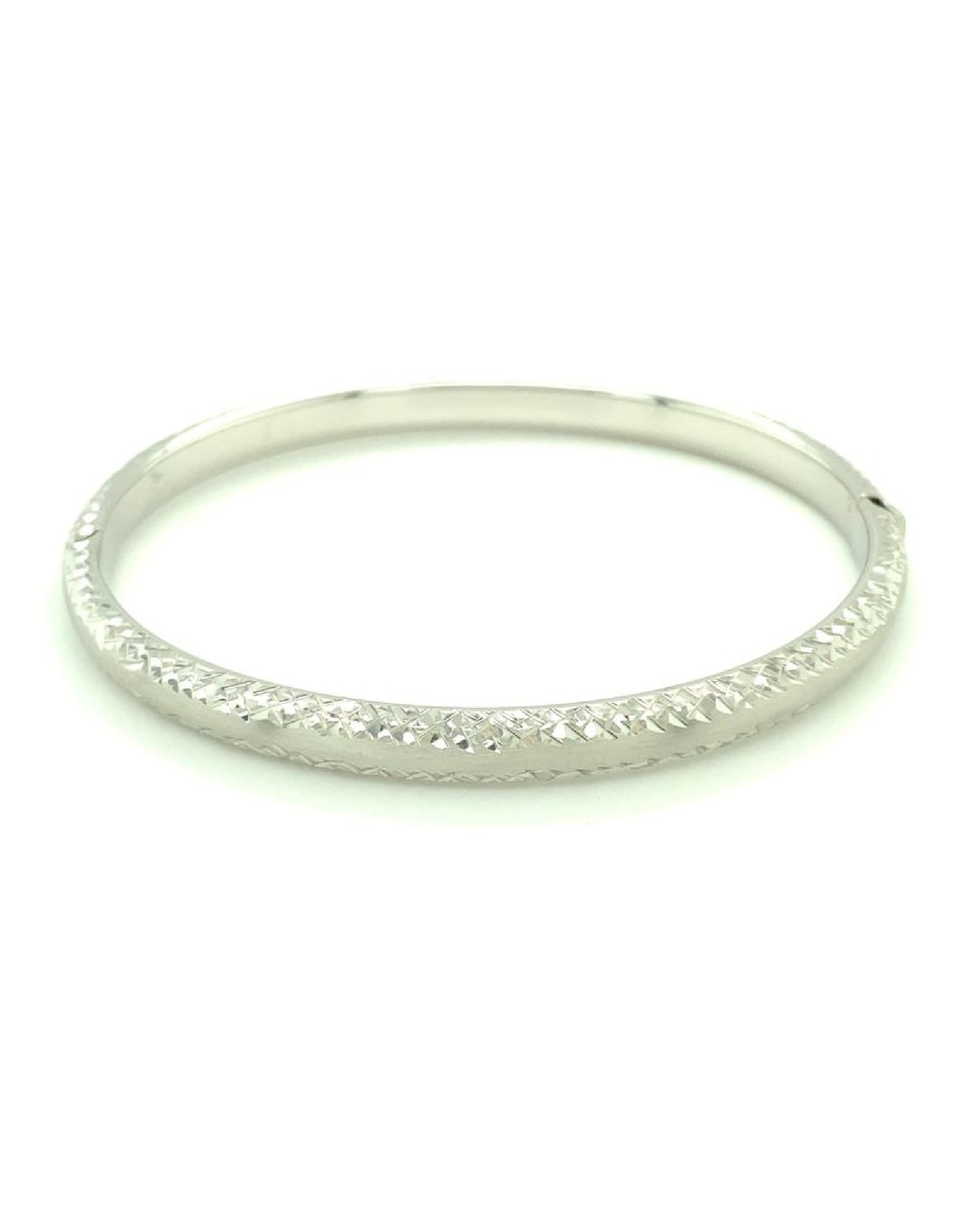 Gold 18 Kt White Gold Bangle With Diamond Cut Design Jewelry