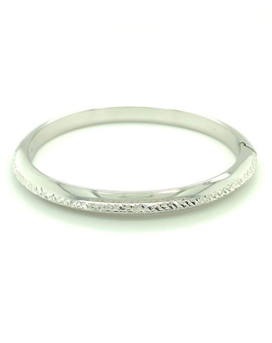 Gold 18 Kt White Gold Bangle With Diamond Cut Design Jewelry