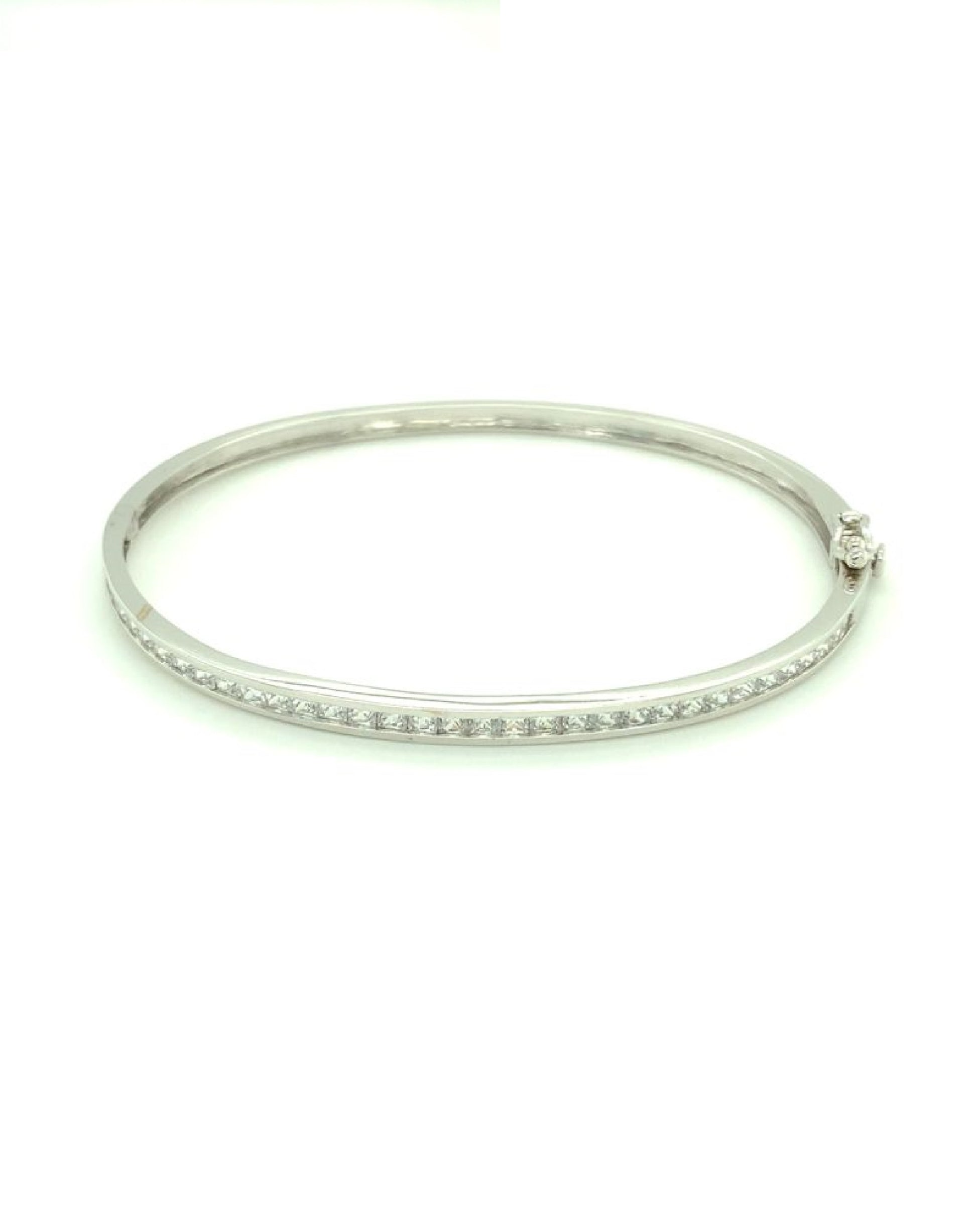 Gold 18 Kt White Gold Bangle with White Sapphire Jewelry