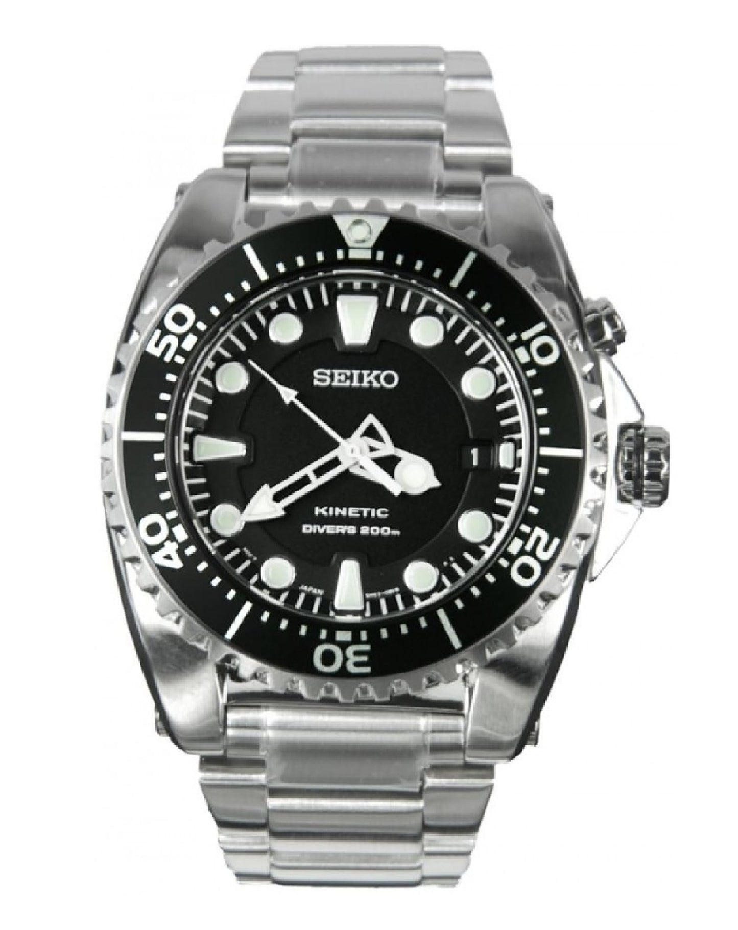 Seiko SKA371P Seiko Kinetic Black Dial Solar Diver Watch