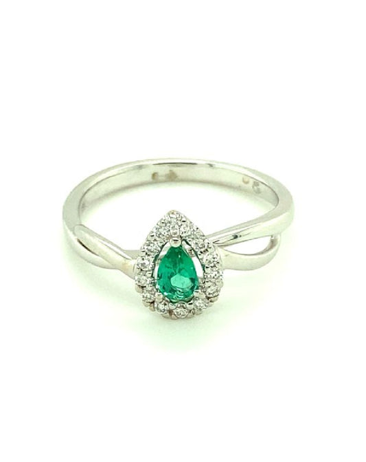 Diamonds Tear Drop Emerald Diamond Ring, 0.14 CT +0.18 CT Rings