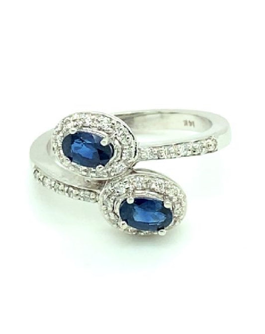 Diamonds Twin Blue Sapphire Diamond Ring, 0.21 CT + 0.64 CT Rings