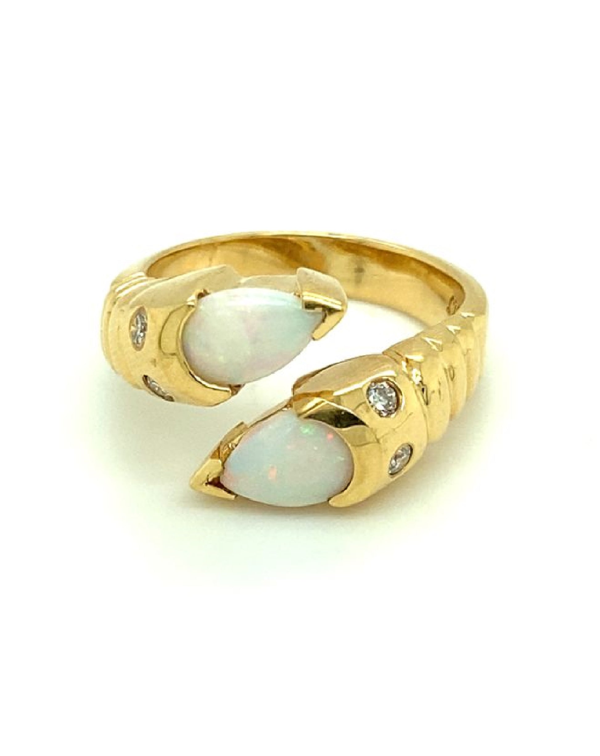 Diamonds 14 Kt Yellow Gold Twin Opals Diamond Ring Rings