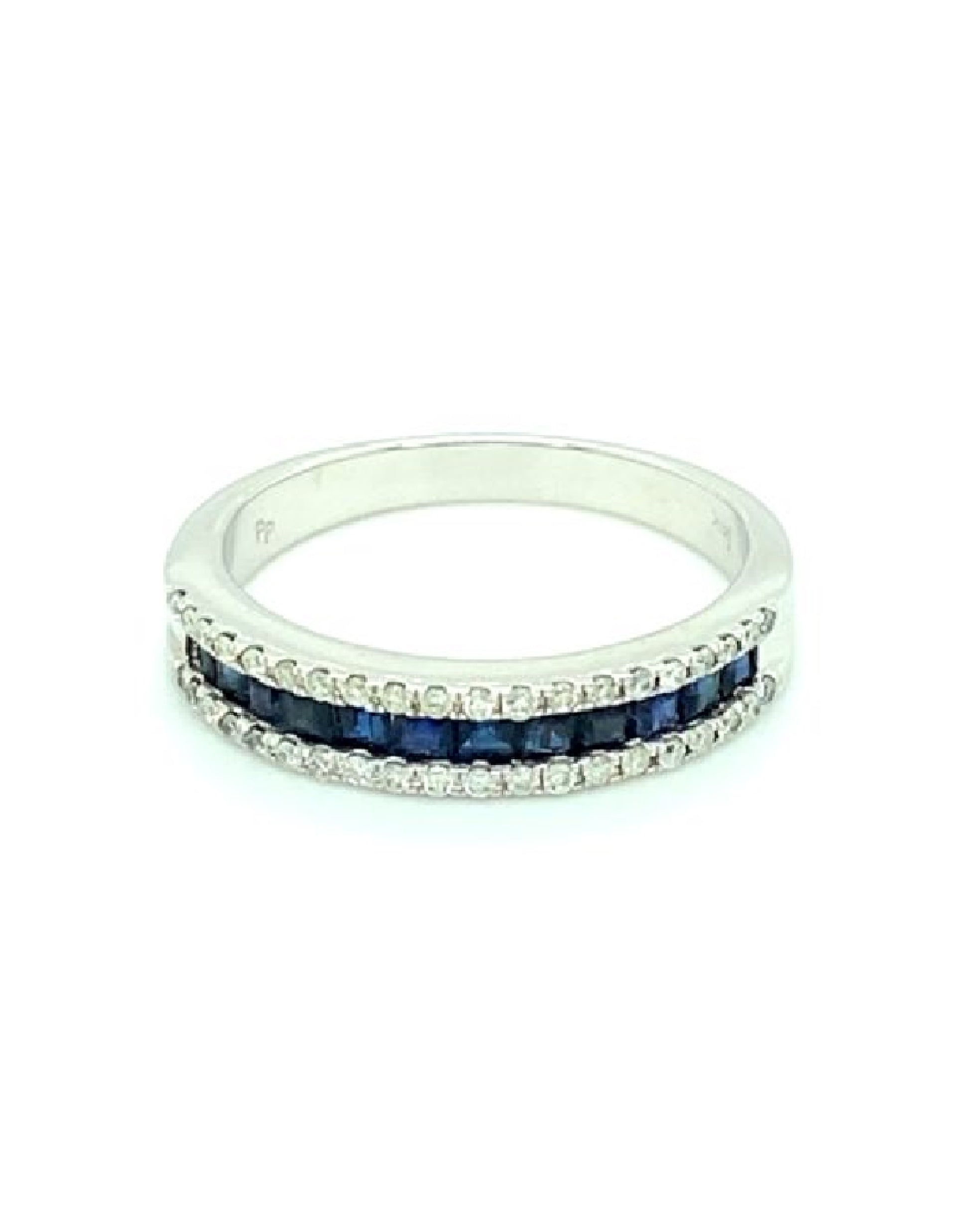 Diamonds 14Kt White Gold Blue Sapphire Stacking Ring Rings
