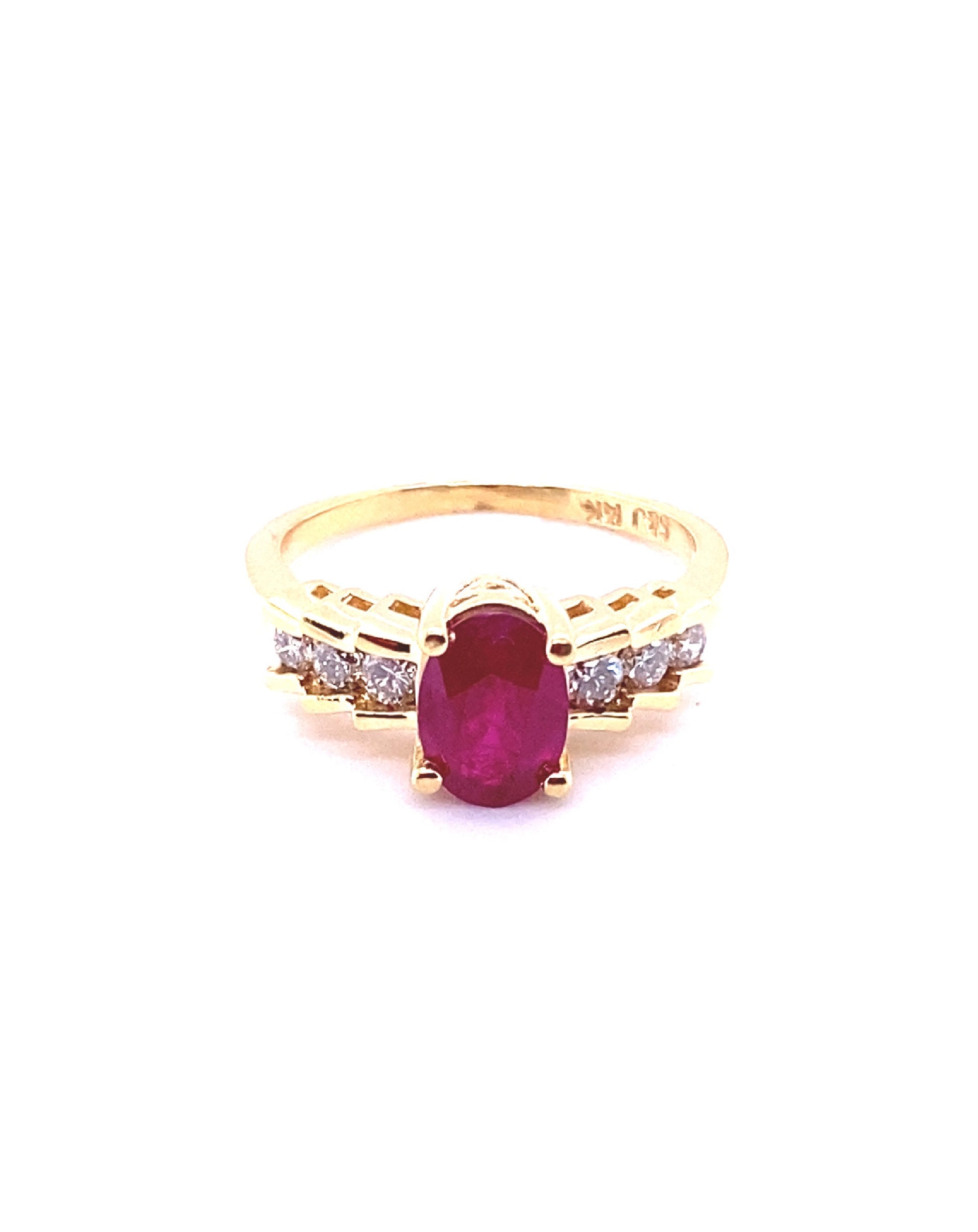 Diamonds Yellow Gold Solitaire Ruby Diamond Ring 1.33 CT+0.31 CT Rings