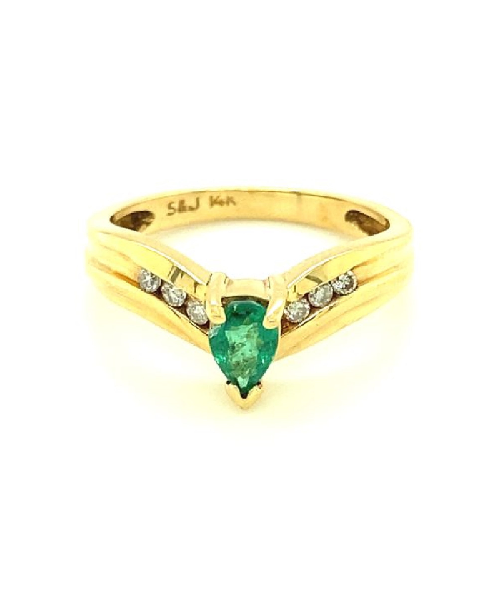 Diamonds Pear Cut Emerald Diamond Ring 0.12 CT + 0.33 CT Rings