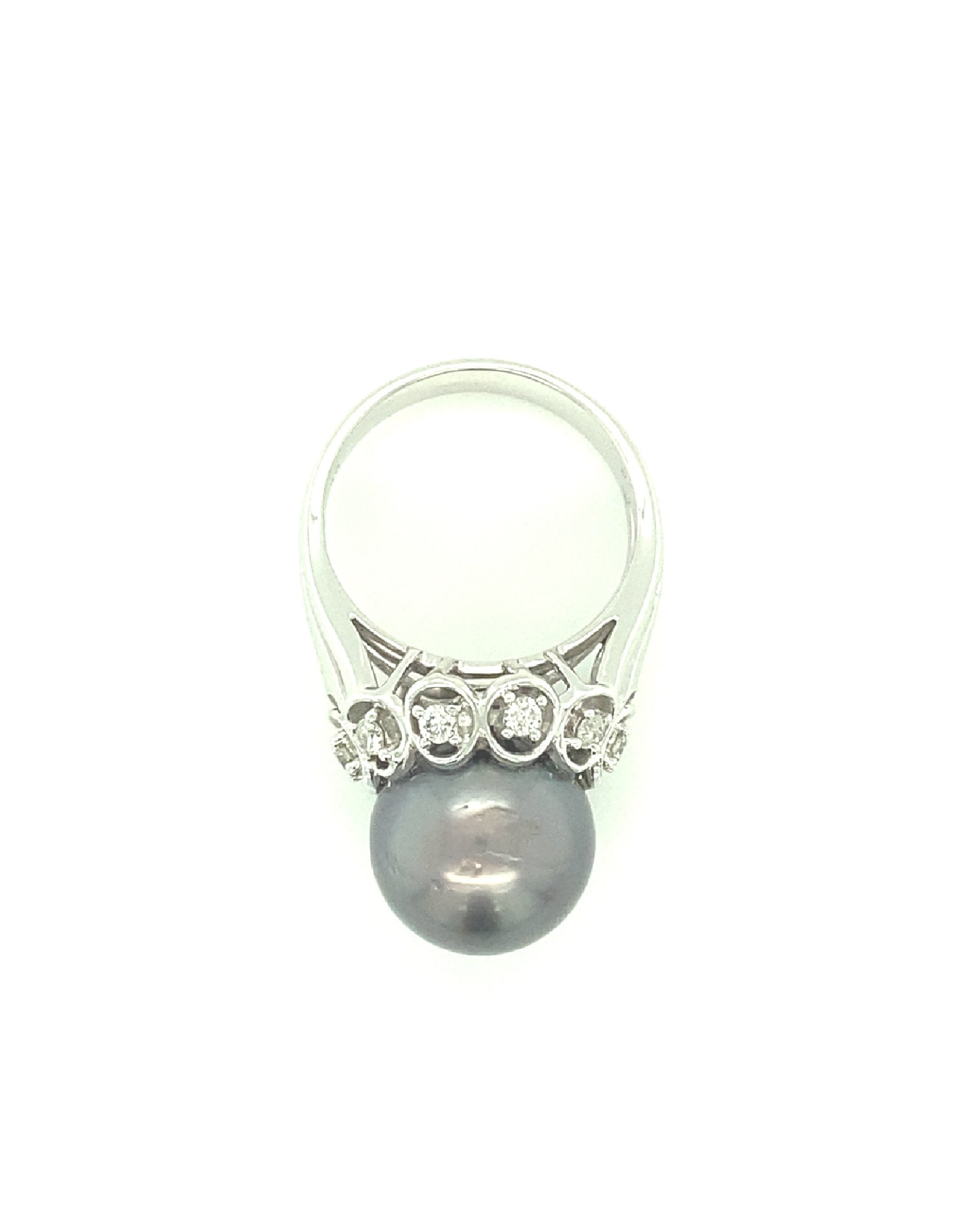 Diamonds Black Pearl Semi-Precious Stone Diamond Ring Rings