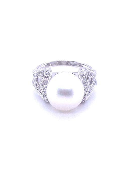 Diamonds White Pearl Semi-Precious Stone Diamond Ring Rings