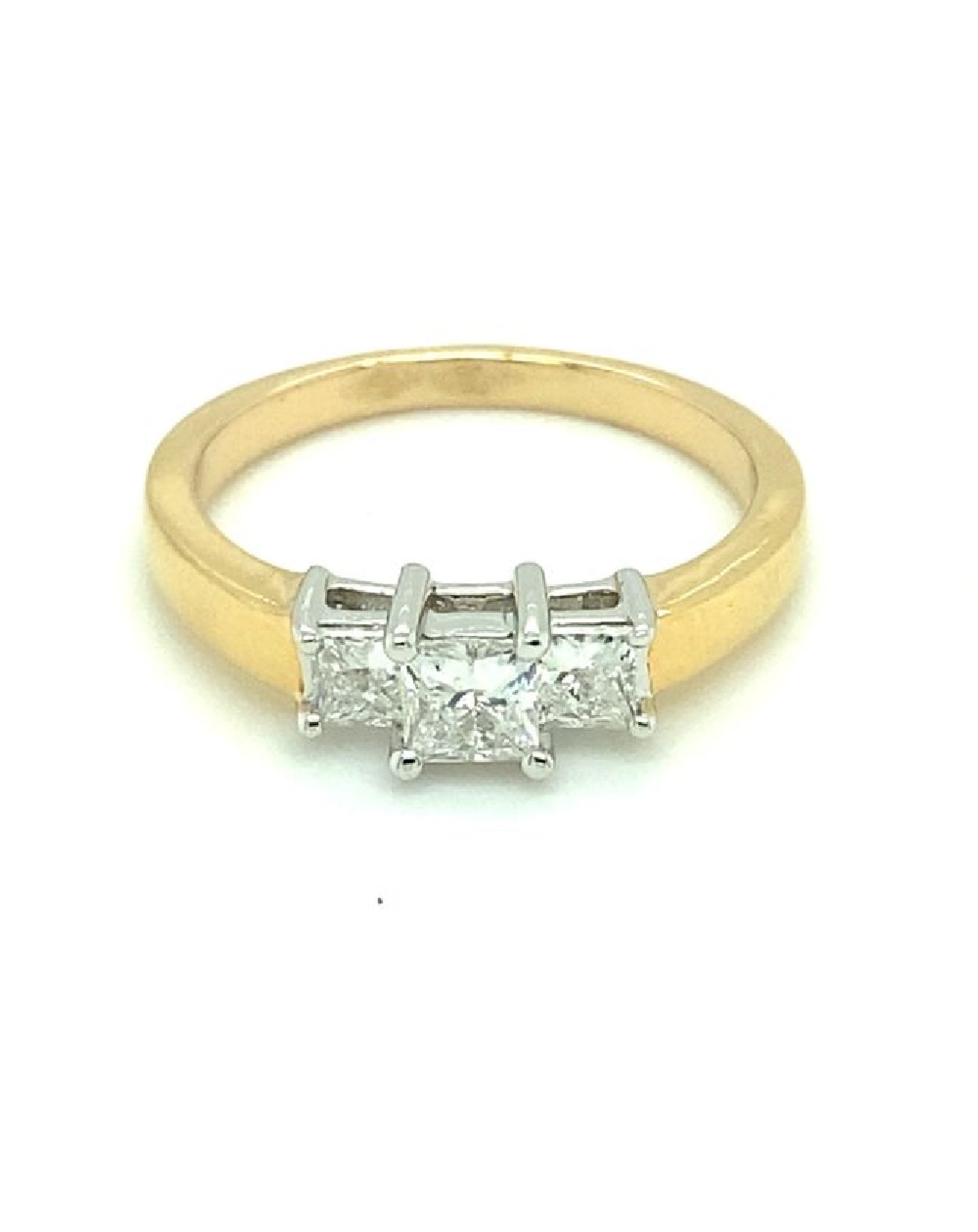Diamonds 14 Kt Yellow Tri Solitaire Diamond Ring Rings
