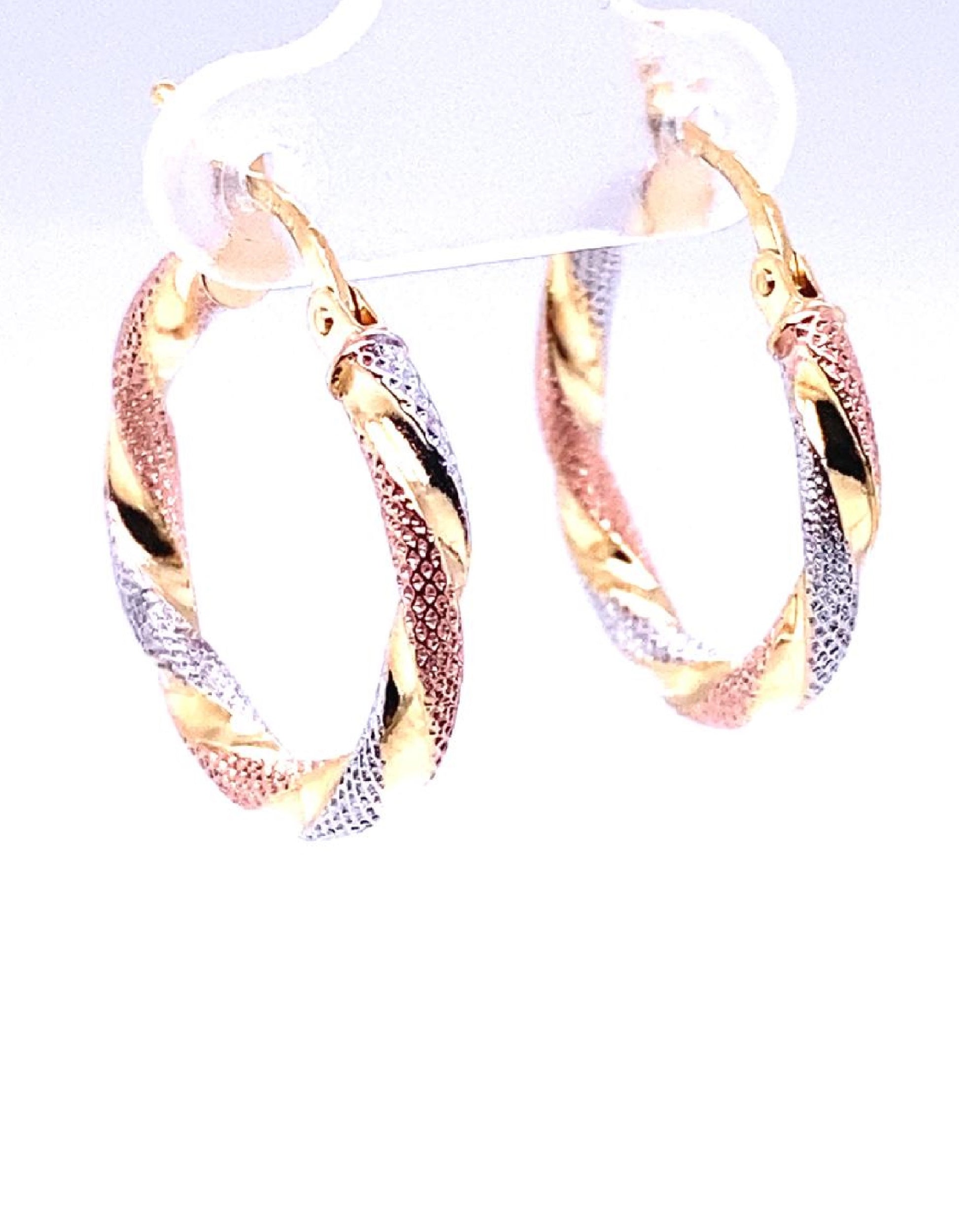 Gold 18 Kt Gold Earrings with Three Tone Jewelry