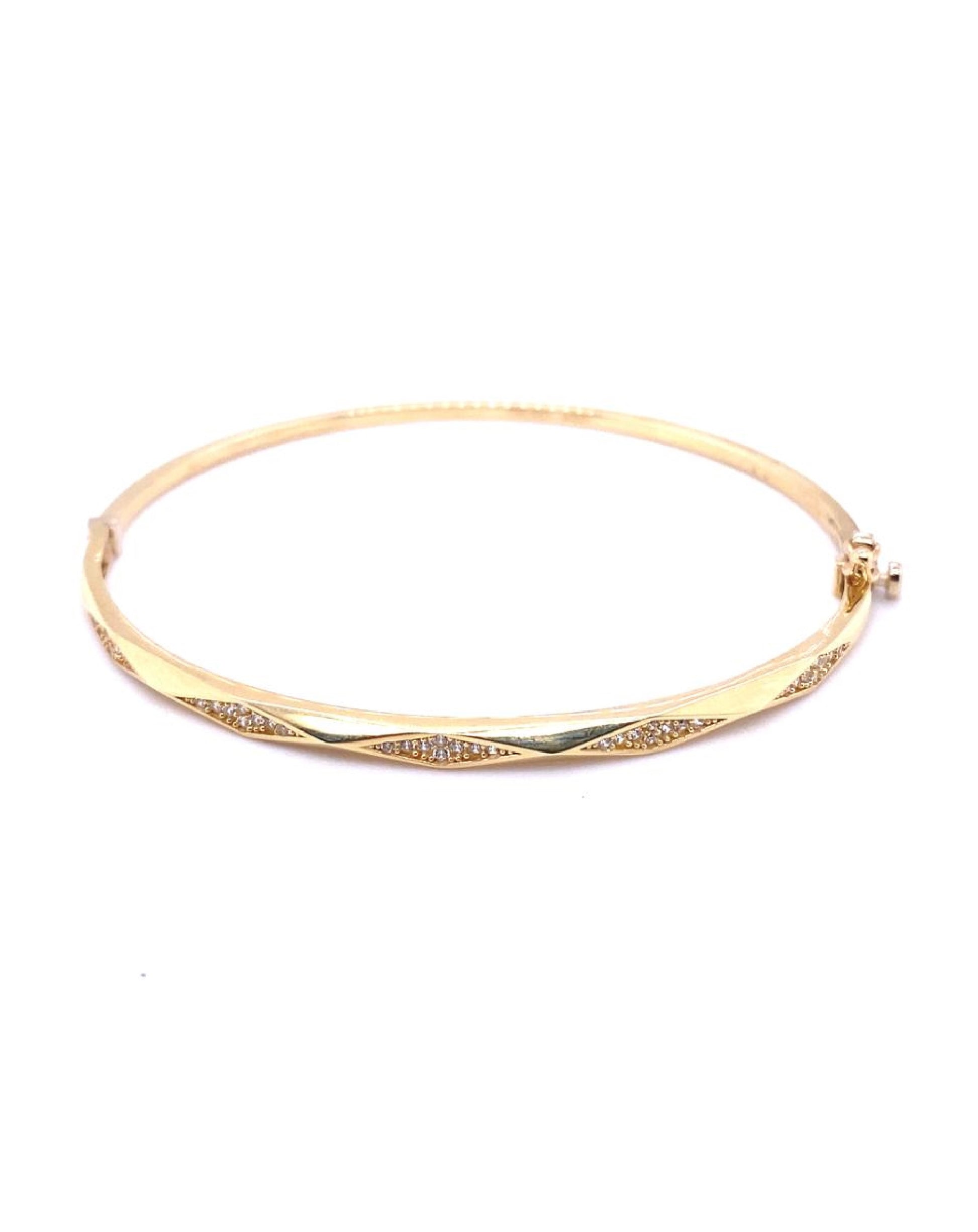 Gold 18 Kt Yellow Gold Bangle with White Sapphires Jewelry