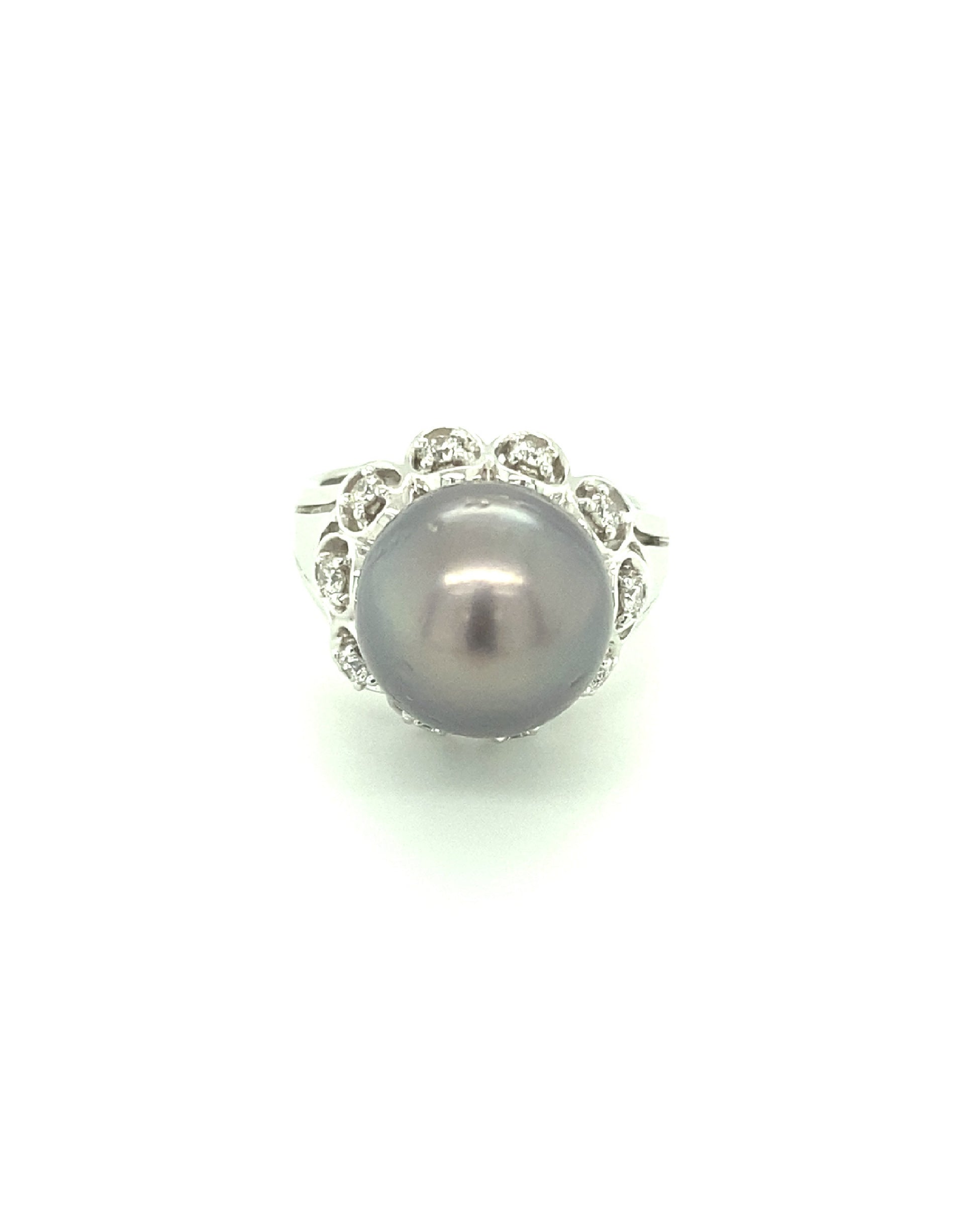 Diamonds Black Pearl Semi-Precious Stone Diamond Ring Rings