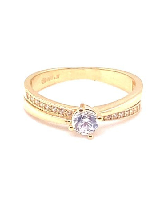 Gold 18 kt Yellow Gold Ring With White Sapphires 750mls Ladies Jewelry